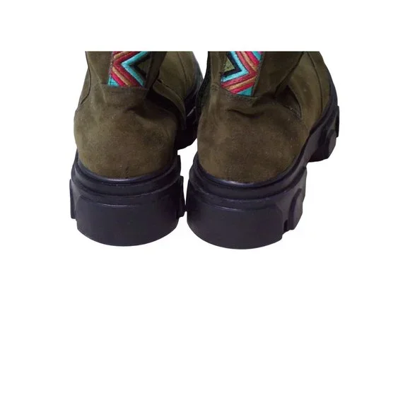FARM RIO Embroidered Suede Tall Knee High Lug Sole Boot Green Suede 7.5 NEW - Picture 11 of 14